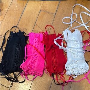 iHeartRaves Black, Pink, Red, and White Lace-Up Gloves